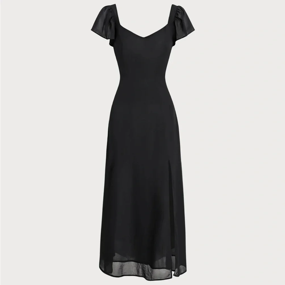 Black Sweetheart Neck Chiffon Maxi Dress - Picture 6 of 8